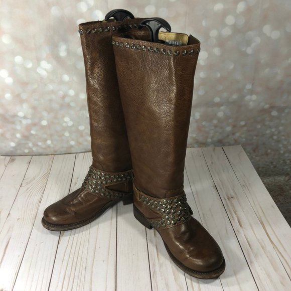 Frye Shoes - Frye Jenna Studded Tall Dark Brown 7.5 Boot